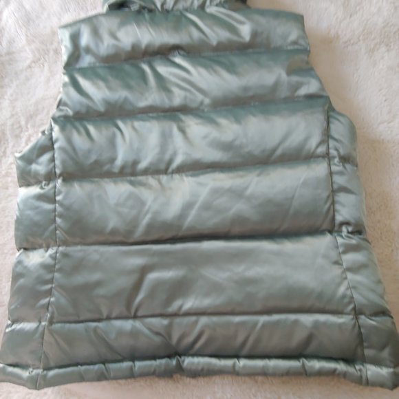 Talbots Green Metallic Funnel Neck Full Zip up Puffer Vest - Picture 5 of 10